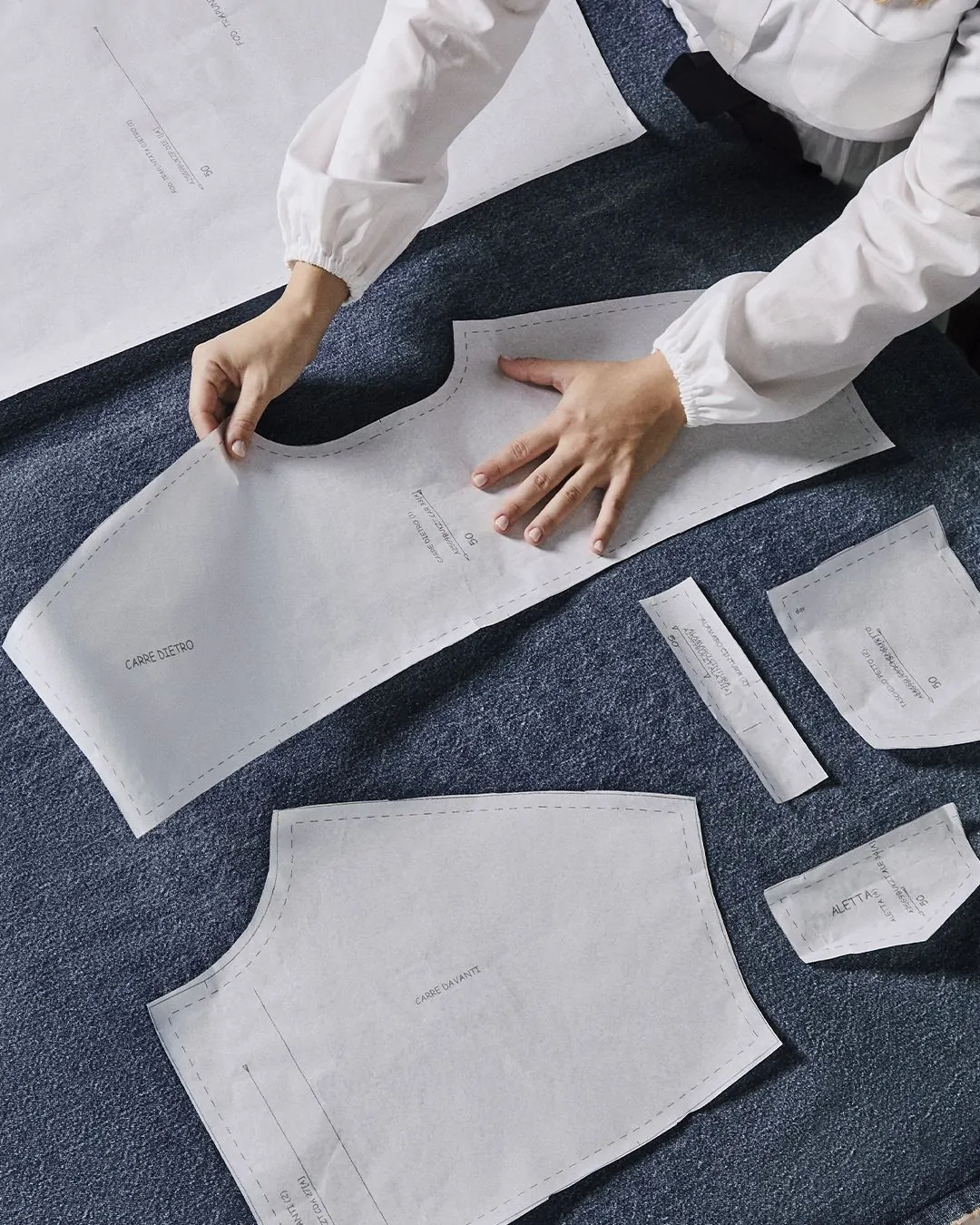 Garment pattern pieces prepared for sampling and confirmation